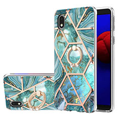 Custodia Silicone Gel Morbida Fantasia Modello Cover con Anello Supporto Y01B per Samsung Galaxy A01 Core Verde