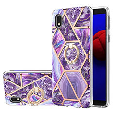 Custodia Silicone Gel Morbida Fantasia Modello Cover con Anello Supporto Y01B per Samsung Galaxy A01 Core Viola