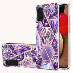 Custodia Silicone Gel Morbida Fantasia Modello Cover con Anello Supporto Y01B per Samsung Galaxy A02s Viola