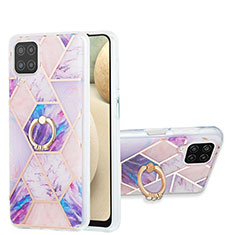 Custodia Silicone Gel Morbida Fantasia Modello Cover con Anello Supporto Y01B per Samsung Galaxy A12 5G Lavanda