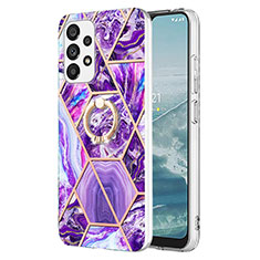 Custodia Silicone Gel Morbida Fantasia Modello Cover con Anello Supporto Y01B per Samsung Galaxy A13 4G Viola