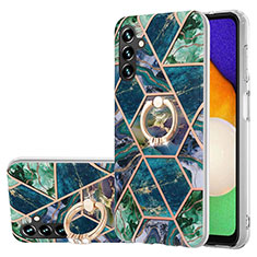 Custodia Silicone Gel Morbida Fantasia Modello Cover con Anello Supporto Y01B per Samsung Galaxy A13 5G Verde Notte