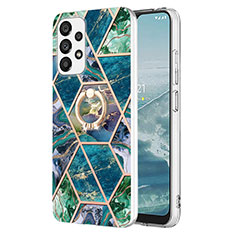 Custodia Silicone Gel Morbida Fantasia Modello Cover con Anello Supporto Y01B per Samsung Galaxy A23 4G Verde Notte