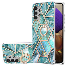 Custodia Silicone Gel Morbida Fantasia Modello Cover con Anello Supporto Y01B per Samsung Galaxy A32 5G Verde