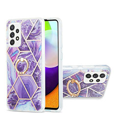 Custodia Silicone Gel Morbida Fantasia Modello Cover con Anello Supporto Y01B per Samsung Galaxy A52 4G Viola