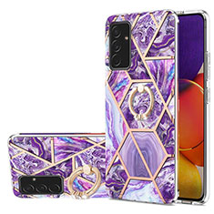 Custodia Silicone Gel Morbida Fantasia Modello Cover con Anello Supporto Y01B per Samsung Galaxy F34 5G Viola