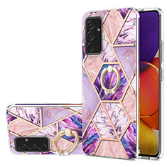 Custodia Silicone Gel Morbida Fantasia Modello Cover con Anello Supporto Y01B per Samsung Galaxy F54 5G Lavanda