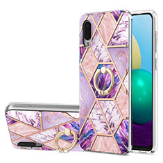 Custodia Silicone Gel Morbida Fantasia Modello Cover con Anello Supporto Y01B per Samsung Galaxy M02 Lavanda