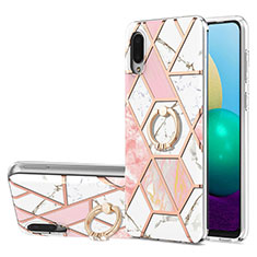 Custodia Silicone Gel Morbida Fantasia Modello Cover con Anello Supporto Y01B per Samsung Galaxy M02 Rosa
