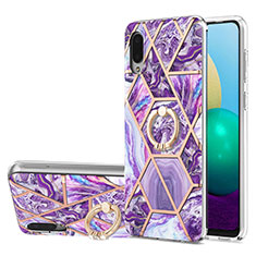 Custodia Silicone Gel Morbida Fantasia Modello Cover con Anello Supporto Y01B per Samsung Galaxy M02 Viola