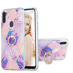 Custodia Silicone Gel Morbida Fantasia Modello Cover con Anello Supporto Y01B per Samsung Galaxy M11 Lavanda