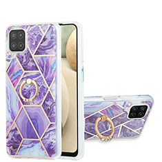 Custodia Silicone Gel Morbida Fantasia Modello Cover con Anello Supporto Y01B per Samsung Galaxy M12 Viola