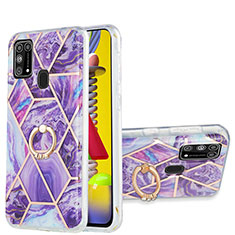 Custodia Silicone Gel Morbida Fantasia Modello Cover con Anello Supporto Y01B per Samsung Galaxy M21s Viola
