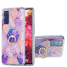 Custodia Silicone Gel Morbida Fantasia Modello Cover con Anello Supporto Y01B per Samsung Galaxy S20 FE 4G Lavanda