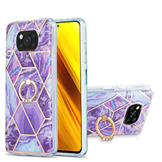 Custodia Silicone Gel Morbida Fantasia Modello Cover con Anello Supporto Y01B per Xiaomi Poco X3 Pro Viola