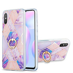 Custodia Silicone Gel Morbida Fantasia Modello Cover con Anello Supporto Y01B per Xiaomi Redmi 9A Lavanda