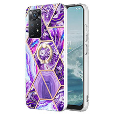 Custodia Silicone Gel Morbida Fantasia Modello Cover con Anello Supporto Y01B per Xiaomi Redmi Note 11 Pro 4G Viola