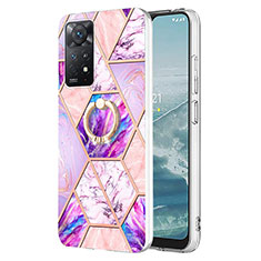 Custodia Silicone Gel Morbida Fantasia Modello Cover con Anello Supporto Y01B per Xiaomi Redmi Note 11 Pro 5G Lavanda