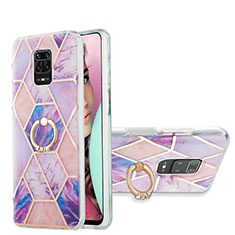 Custodia Silicone Gel Morbida Fantasia Modello Cover con Anello Supporto Y01B per Xiaomi Redmi Note 9 Pro Lavanda