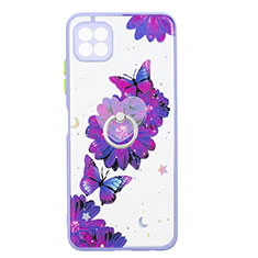 Custodia Silicone Gel Morbida Fantasia Modello Cover con Anello Supporto Y01X per Samsung Galaxy A22 5G Viola