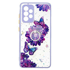 Custodia Silicone Gel Morbida Fantasia Modello Cover con Anello Supporto Y01X per Samsung Galaxy A52 4G Viola