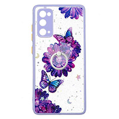 Custodia Silicone Gel Morbida Fantasia Modello Cover con Anello Supporto Y01X per Samsung Galaxy S20 FE 4G Viola