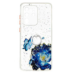 Custodia Silicone Gel Morbida Fantasia Modello Cover con Anello Supporto Y01X per Samsung Galaxy S20 Ultra 5G Blu