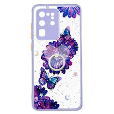 Custodia Silicone Gel Morbida Fantasia Modello Cover con Anello Supporto Y01X per Samsung Galaxy S20 Ultra 5G Viola