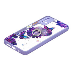 Custodia Silicone Gel Morbida Fantasia Modello Cover con Anello Supporto Y01X per Xiaomi Redmi Note 9 4G Viola