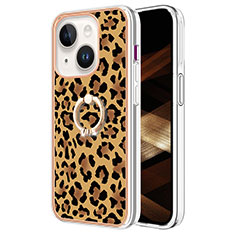 Custodia Silicone Gel Morbida Fantasia Modello Cover con Anello Supporto Y02B per Apple iPhone 13 Marrone