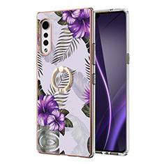 Custodia Silicone Gel Morbida Fantasia Modello Cover con Anello Supporto Y02B per LG Velvet 4G Viola