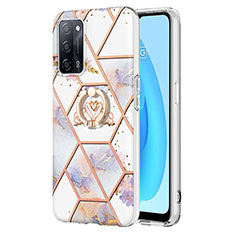 Custodia Silicone Gel Morbida Fantasia Modello Cover con Anello Supporto Y02B per Oppo A53s 5G Grigio