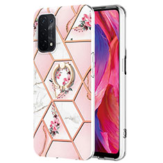 Custodia Silicone Gel Morbida Fantasia Modello Cover con Anello Supporto Y02B per Oppo A74 5G Rosa