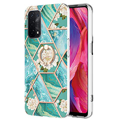 Custodia Silicone Gel Morbida Fantasia Modello Cover con Anello Supporto Y02B per Oppo A74 5G Verde