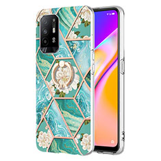 Custodia Silicone Gel Morbida Fantasia Modello Cover con Anello Supporto Y02B per Oppo F19 Pro+ Plus 5G Verde