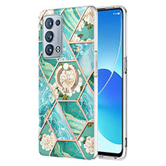 Custodia Silicone Gel Morbida Fantasia Modello Cover con Anello Supporto Y02B per Oppo Reno6 Pro 5G Verde