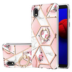 Custodia Silicone Gel Morbida Fantasia Modello Cover con Anello Supporto Y02B per Samsung Galaxy A01 Core Rosa