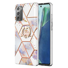 Custodia Silicone Gel Morbida Fantasia Modello Cover con Anello Supporto Y02B per Samsung Galaxy Note 20 5G Grigio