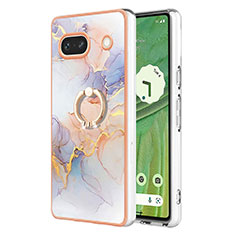 Custodia Silicone Gel Morbida Fantasia Modello Cover con Anello Supporto Y03B per Google Pixel 7a 5G Lavanda