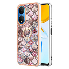 Custodia Silicone Gel Morbida Fantasia Modello Cover con Anello Supporto Y03B per Huawei Honor X7 Marrone