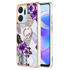 Custodia Silicone Gel Morbida Fantasia Modello Cover con Anello Supporto Y03B per Huawei Honor X7a Viola