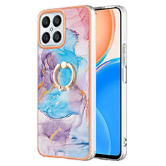 Custodia Silicone Gel Morbida Fantasia Modello Cover con Anello Supporto Y03B per Huawei Honor X8 4G Blu