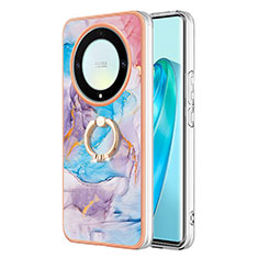 Custodia Silicone Gel Morbida Fantasia Modello Cover con Anello Supporto Y03B per Huawei Honor X9a 5G Blu