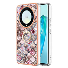 Custodia Silicone Gel Morbida Fantasia Modello Cover con Anello Supporto Y03B per Huawei Honor X9a 5G Marrone