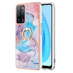 Custodia Silicone Gel Morbida Fantasia Modello Cover con Anello Supporto Y03B per Oppo A53s 5G Blu