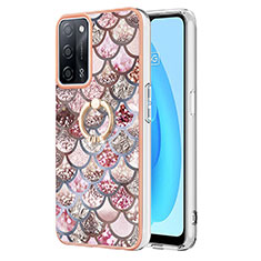 Custodia Silicone Gel Morbida Fantasia Modello Cover con Anello Supporto Y03B per Oppo A53s 5G Marrone