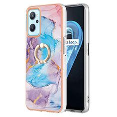 Custodia Silicone Gel Morbida Fantasia Modello Cover con Anello Supporto Y03B per Oppo A96 4G Blu