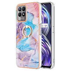 Custodia Silicone Gel Morbida Fantasia Modello Cover con Anello Supporto Y03B per Realme 8i Blu