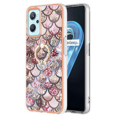 Custodia Silicone Gel Morbida Fantasia Modello Cover con Anello Supporto Y03B per Realme 9i 4G Marrone