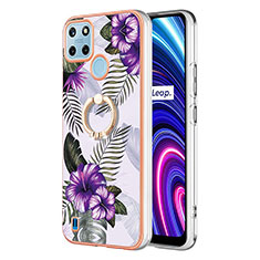 Custodia Silicone Gel Morbida Fantasia Modello Cover con Anello Supporto Y03B per Realme C21Y Viola